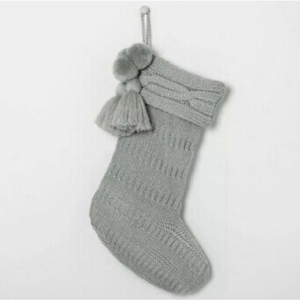 New Hearth & Hand Gray Cable Knit Tassels Christmas Stocking